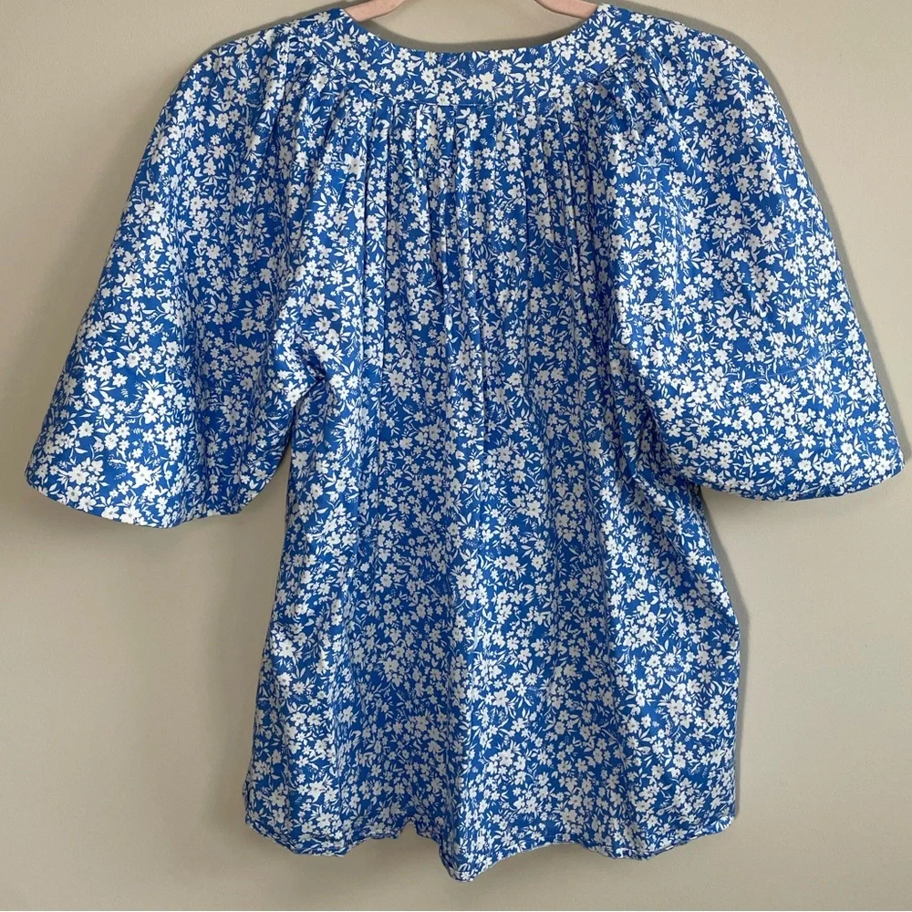 Tuckernuck Blue Floral Split-Neck Blouse - Picture 11 of 15